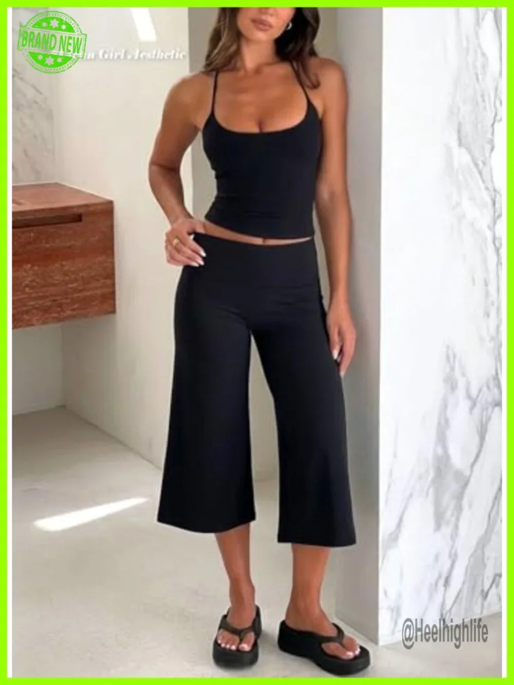 Wide Leg Capri Yoga Pants Women High Waist Gym Athletic Bottoms Nylon Spandex